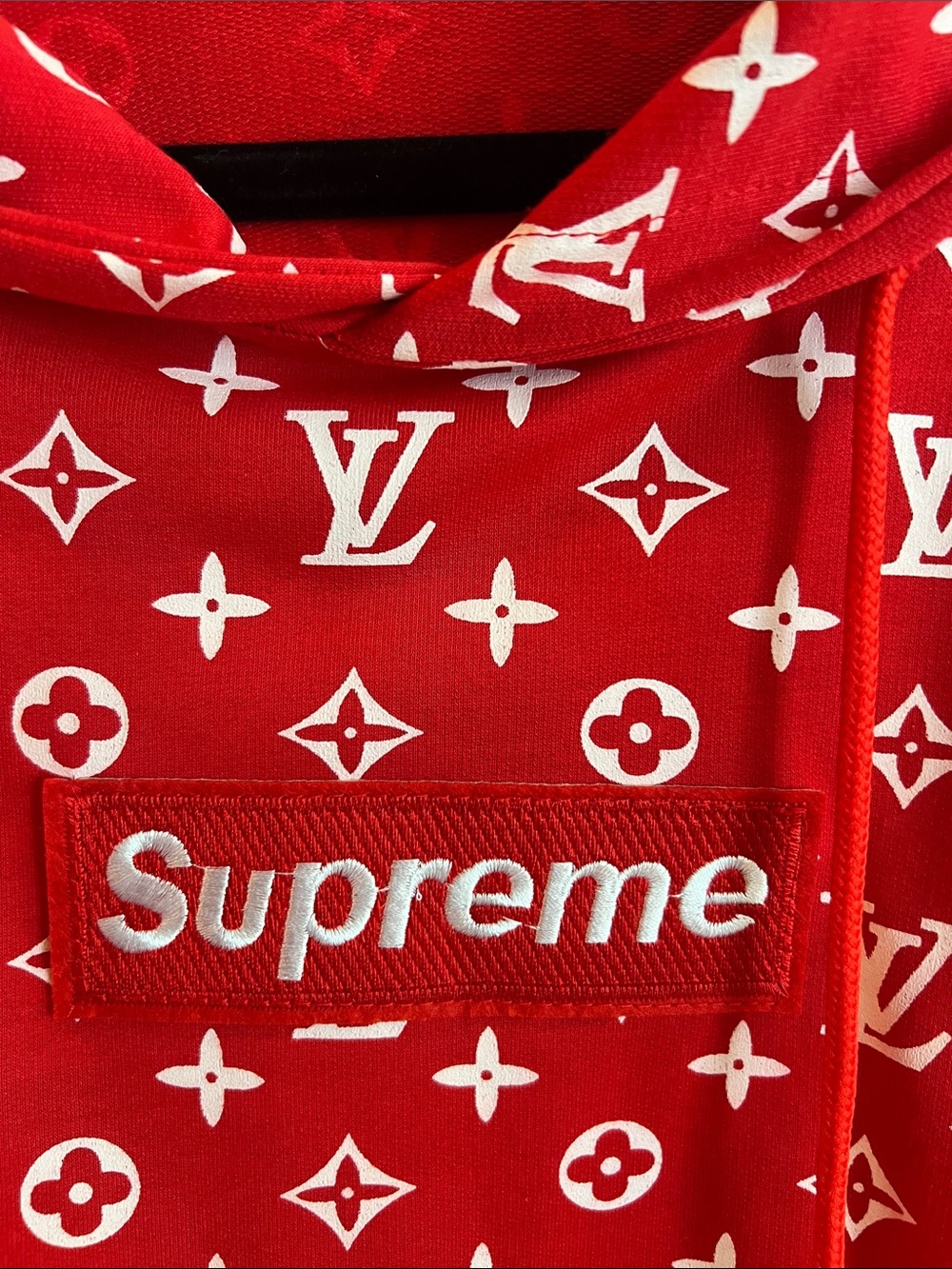 Louis Vuitton/ Supreme, Red and White Monogram Hoodie Sweater